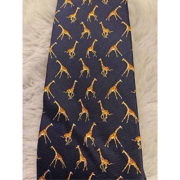 LAUREN Ralph Lauren Hand Finish Silk Tie Dark Blue with Giraffes - Picture 3 of 10